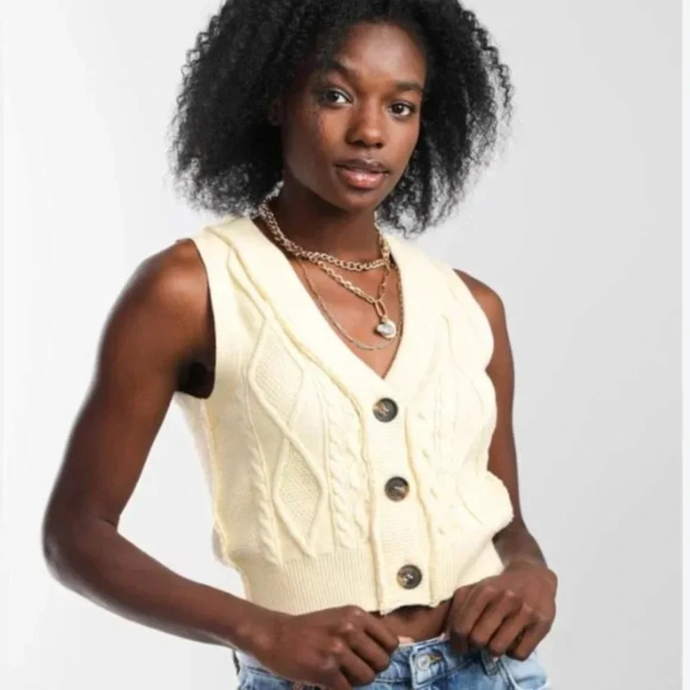 Free people denson cable knit vest size large - Picture 2 of 10